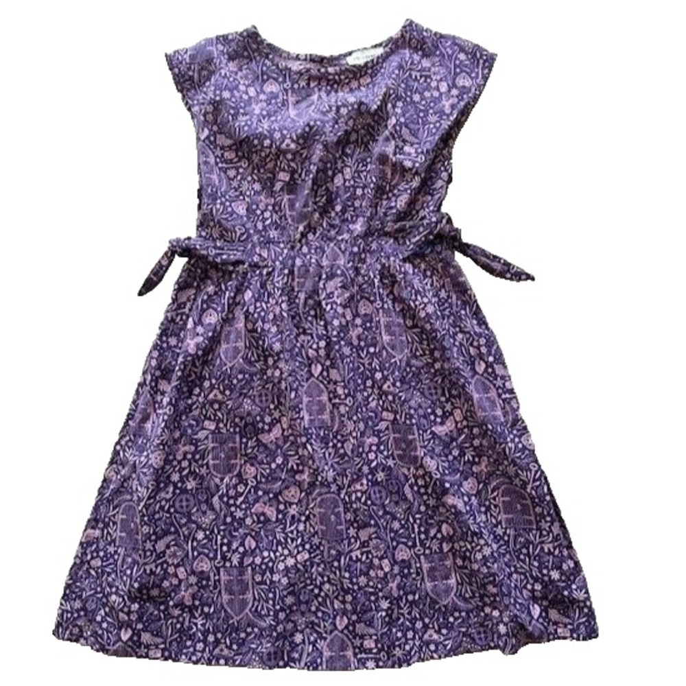 Free Assembly Girls Size 10/12 Purple Pattern with Short Sleeves Utility Dress